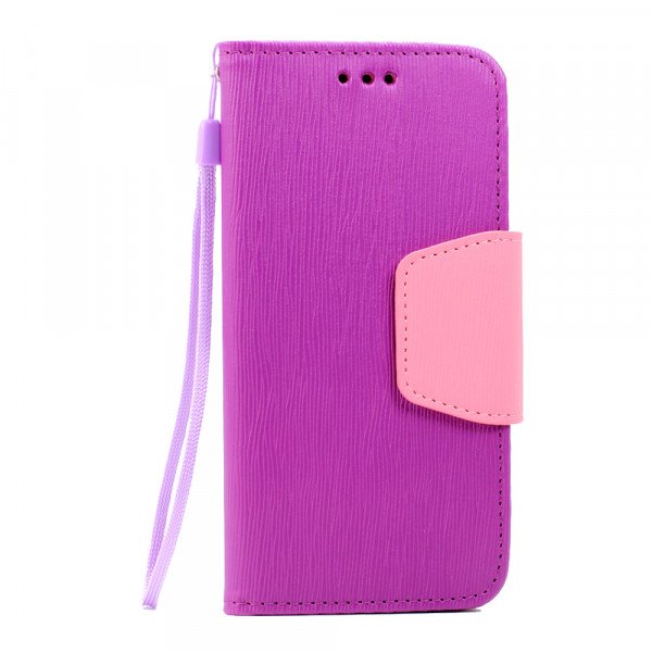 Wholesale LG G5 Color Flip Leather Wallet Case with Strap (Purple Pink)